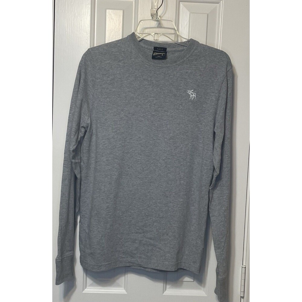 Abercrombie & Fitch Men’s Muscle Fit Long Sleeve Gray Moose Logo Shirt Small